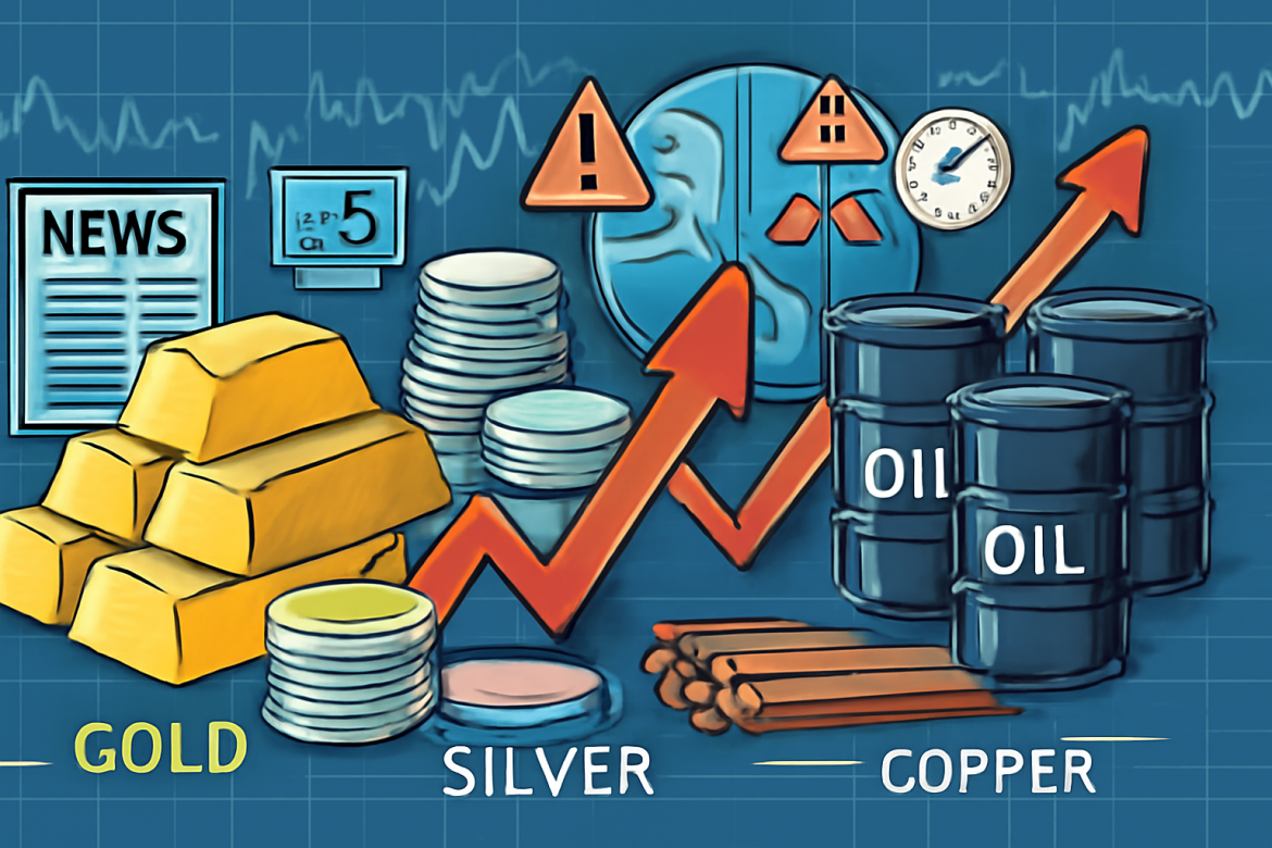 Gold and crude oil prices extended gains on Wednesday, with copper prices remaining largely unchanged from the previous close. Silver prices jumped by more than 1% on Wednesday as the metal flirted with the $42 per ounce level. Oil prices rose as geopolitical tensions simmered, raising fears about disruptions.Gold hovers near record highsGold prices remained near an all-time <a href="https://invezz.com/news/2025/09/10/golds-bullish-momentum-to-be-challenged-by-us-inflation-figures-say-analysts/">high on Wednesday</a>, supported by anticipated US interest rate cuts later this month. Market participants are now awaiting US inflation data, which is expected to provide further insight into the Federal Reserve’s future monetary policy decisions.Last week’s US nonfarm payroll data indicated a weakening labour market, solidifying the case for a Federal Reserve rate cut at its September policy meeting.Additionally, the government reported on Tuesday that the US economy likely created 911,000 fewer jobs in the 12 months leading up to March than initially estimated. This suggests that job growth was already decelerating before the implementation of President Donald Trump’s aggressive import tariffs.According to CME Group’s FedWatch Tool, markets are anticipating a 25-basis-point rate cut with a 92% probability. The chances of a more substantial 50-basis-point cut are considerably lower, at approximately 8%.Source: <a href="https://editorial.fxsstatic.com/miscelaneous/image-1757475905714-1757475905721.png">FXstreet</a>“In the meantime, bets for a more aggressive policy easing by the Federal Reserve (Fed), bolstered by last Friday’s weak US Nonfarm Payrolls (NFP) report, keep a lid on the overnight USD recovery and help revive demand for the non-yielding Gold,” Haresh Menghani, editor at FXstreet, said in a report. Persistent trade uncertainties, escalating geopolitical tensions, and political jitters in France and Japan are additional factors bolstering the appeal of this safe-haven precious metal.<blockquote>This, in turn, validates the near-term positive outlook for the commodity and suggests that any corrective pullback could be seen as a buying opportunity.</blockquote>Oil extends gainsOil prices also continued to rise this week, boosted by Israel’s attack on Hamas leadership in Qatar, Poland’s<a href="https://invezz.com/news/2025/09/10/poland-says-russian-drones-breached-airspace-were-shot-down/"> downing of drones</a>, and a US push for new sanctions on Russian oil buyers.However, oversupply concerns limited gains for the black liquid on Wednesday. At the time of writing, the price of West Texas Intermediate crude oil on the New York Mercantile Exchange was at $63.09 a barrel, up 0.7% from the previous close. Brent crude oil on the Intercontinental Exchange was at $66.88 a barrel, also up 0.7%. Prices had settled up 0.6% in the previous trading session after Israel announced an <a href="https://invezz.com/news/2025/09/09/blasts-reported-in-doha-as-israel-strikes-target-hamas-officials/">attack on Hamas leadership in Doha</a>. While both benchmarks initially rose nearly 2% following the attack, they subsequently retraced much of those gains.Separately, geopolitical tensions escalated when Poland shot down drones during a widespread Russian attack in western Ukraine on Wednesday. This incident marked the first time a NATO member fired shots in the conflict, though there was no immediate threat of a supply disruption.Media reports indicate that US President Donald Trump has encouraged the European Union to implement 100% tariffs on China and India. This measure is intended as a tactic to exert pressure on Russian President Vladimir Putin.Since its 2022 invasion of Ukraine, Russia’s finances have been bolstered by significant oil purchases from major buyers like China and India.The supply outlook remains bearish. The US Energy Information Administration (EIA) has warned that global crude prices will face significant pressure in the coming months due to increasing inventories as OPEC+ raises output.Precious metals surgeSilver prices surged by 1.2% on Wednesday to trade at $41.851 per ounce. The gold/silver ratio remained largely stable, at 88.66 on Wednesday, a negligible change from 88.67 recorded on Tuesday. This ratio indicates how many ounces of silver are required to match the value of one ounce of gold.On Wednesday, during Asian trading hours, the price of silver saw increased buyer interest.Amidst a weakening US dollar and rising Middle East tensions, the value of white metal is increasing.Investors will closely monitor the US Producer Price Index (PPI) inflation data for August, set to be released later today, Wednesday, for further market direction.Elsewhere, platinum saw a 2% increase, reaching $1,402.10, while palladium jumped by 5% to $1,200.The post <a href="https://invezz.com/news/2025/09/10/commodities-wrap-fed-rate-cuts-geopolitical-tensions-drive-commodity-prices/">Commodities wrap: Fed rate cuts, geopolitical tensions drive commodity prices</a> appeared first on <a href="https://invezz.com/">Invezz</a>